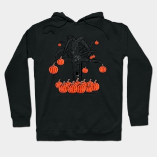 Simple Dark Tree With Pumpkins, Spooky Tree With Pumpkins Hoodie